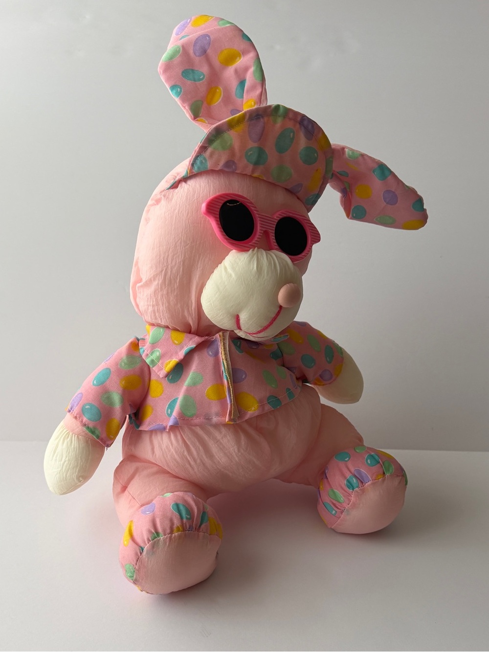 Vintage Nylon Easter Pink Bunny Jelly Bean Print 14" Interpur Like Puffalump